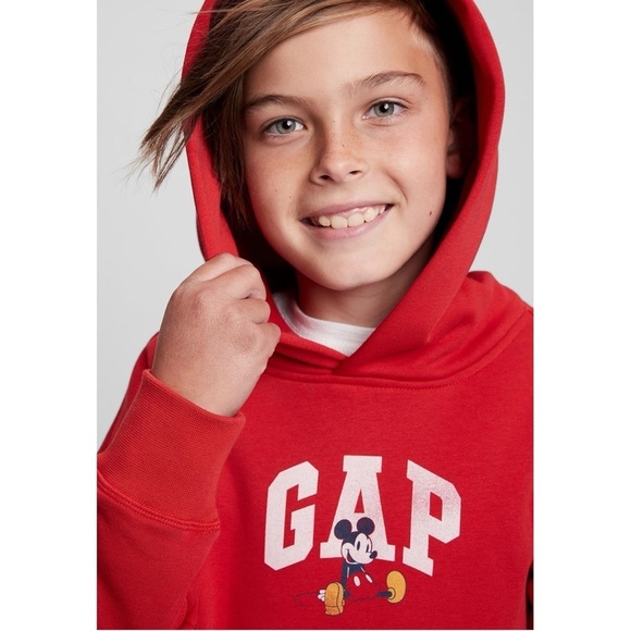 Gap x Disney Red Mickey Mouse Graphic Hoodie Sweatshirt Kids Size Small - Picture 1 of 14